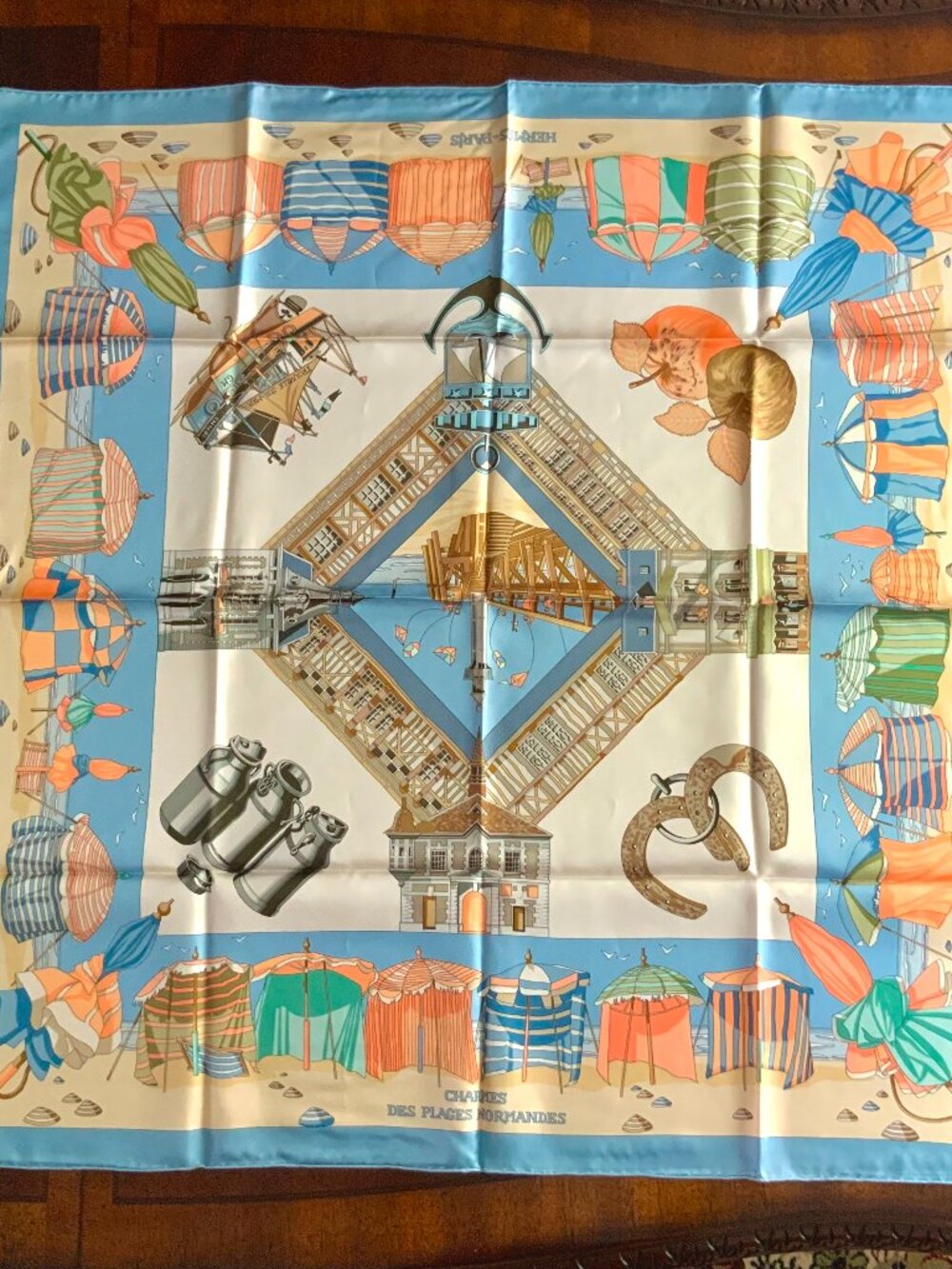 Hermes Scarf Carre 90 Charmes des plages Normandes with tag 100% Silk